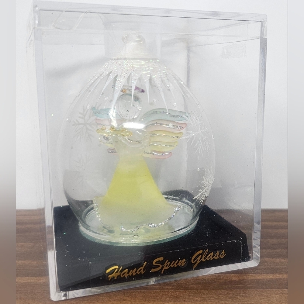 Vintage Unique Treasures Hand Blown Glass Globe Angel Ornament